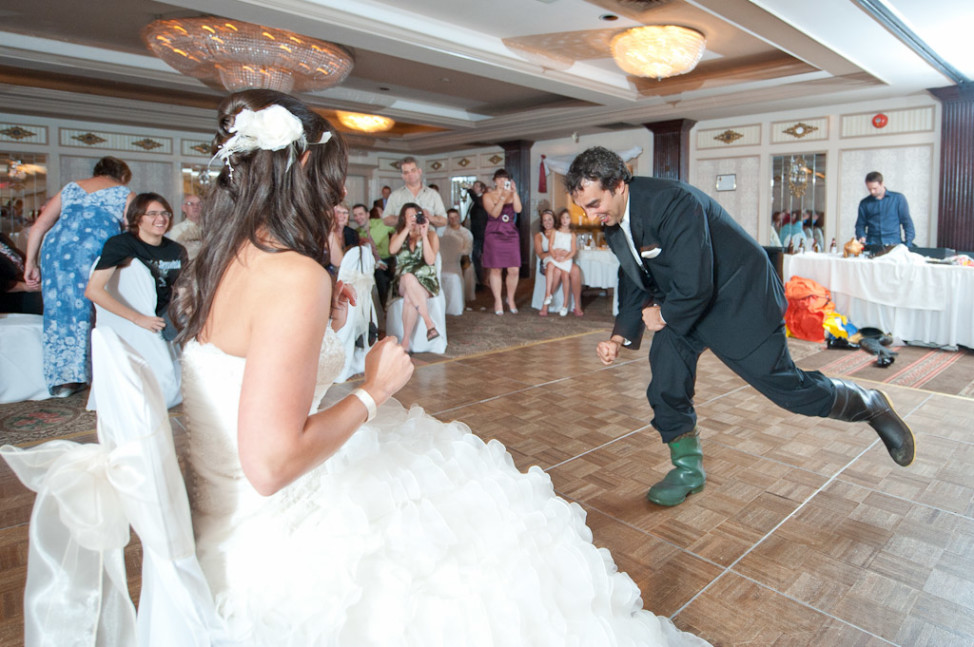 Mark removing the garter. The boots were excellent.