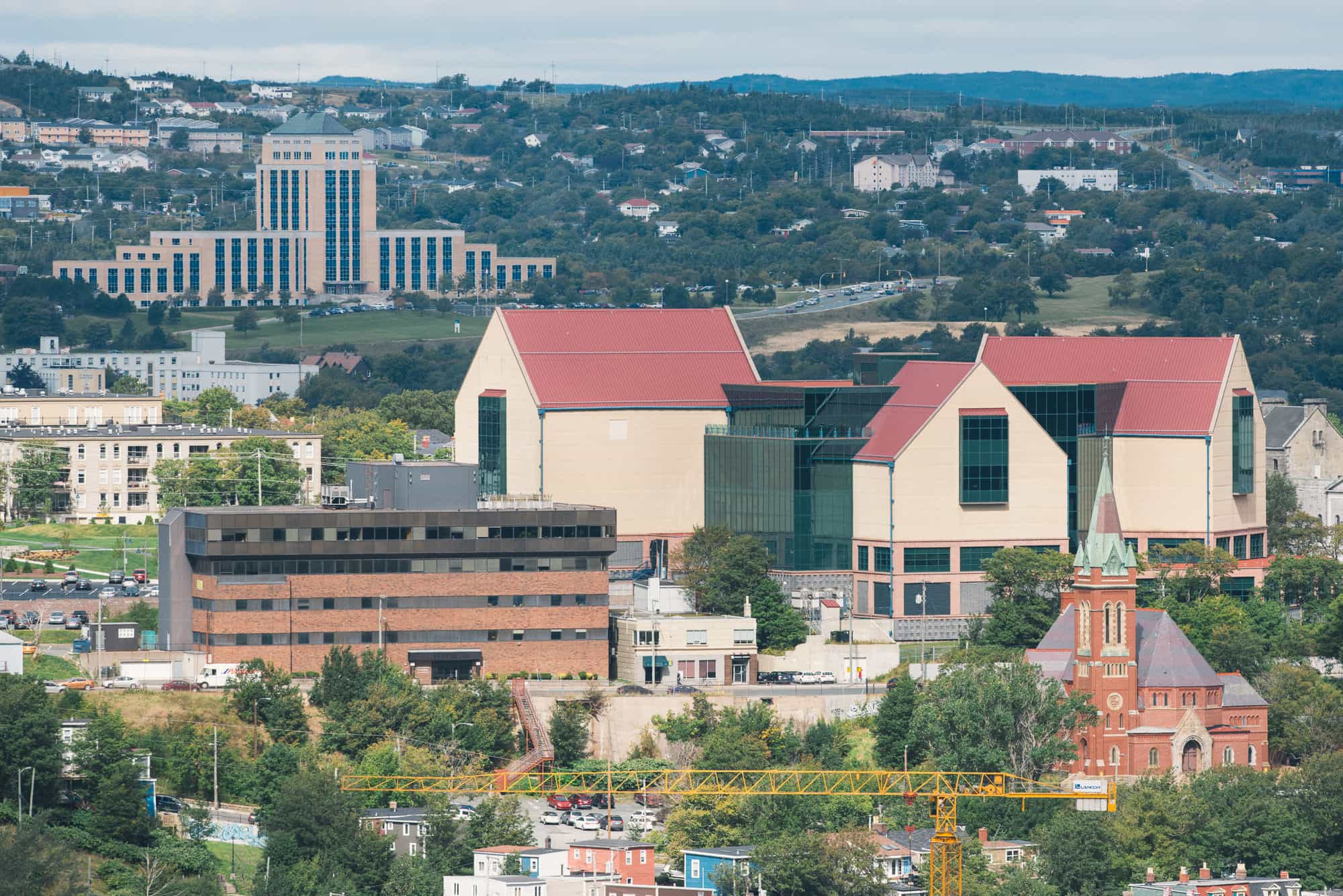 The Rooms and Newfoundland's Confederation Building are pictured here in a telephoto landscape photograph.