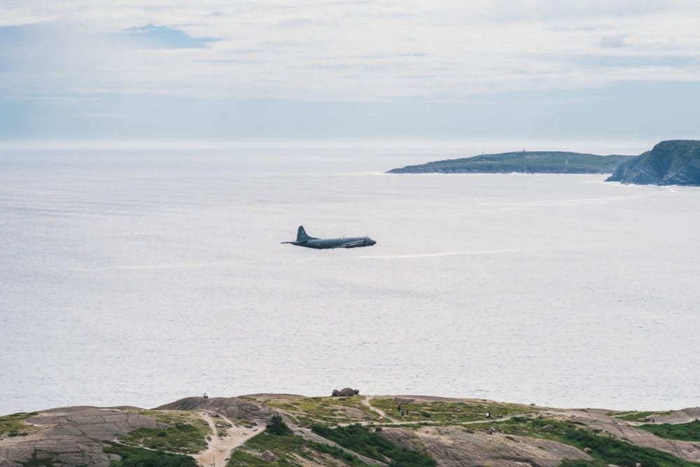 Canadian Aurora jet does aerial recon over St. John's.