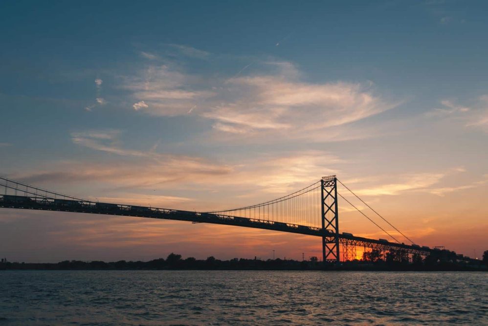 The Ambassador Bridge as seen from the Canadian side.