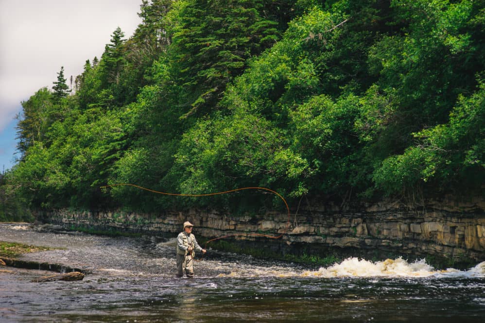 My dad fly fishing the Big East River on the Great Northern Peninsula in Newfoundland.