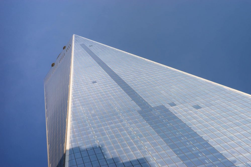 The World Trade Center Freedom Tower from below.