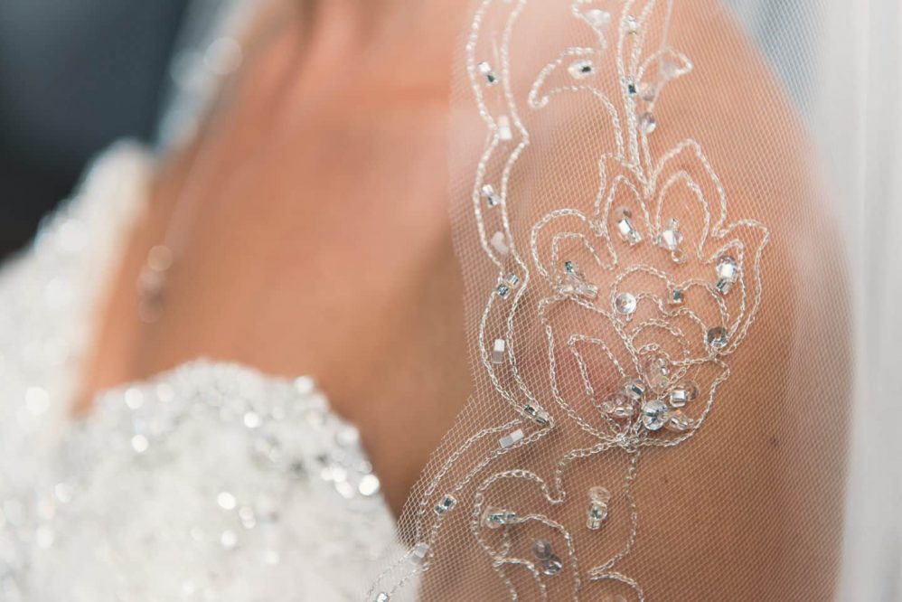 Really loving the design on the wedding dress veil.