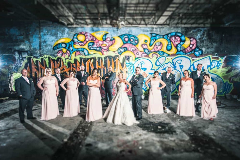 One of the most epic bridal party pictures I've ever shot. This came together so quickly and in near pitch black because there's nearly no windows in this place.