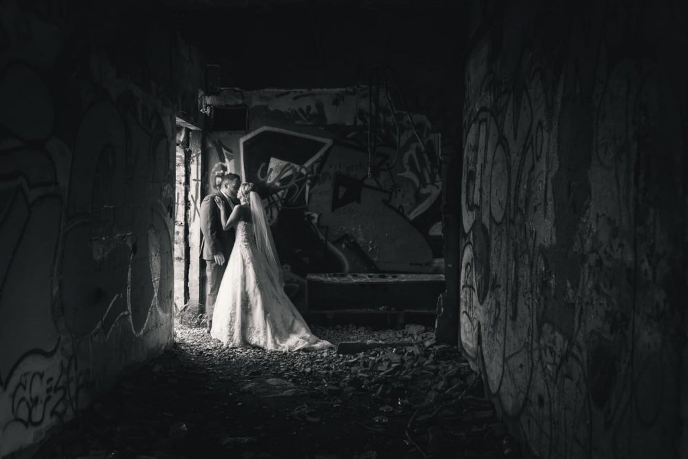 Tina and Matty on their wedding day in the old Radar Station.