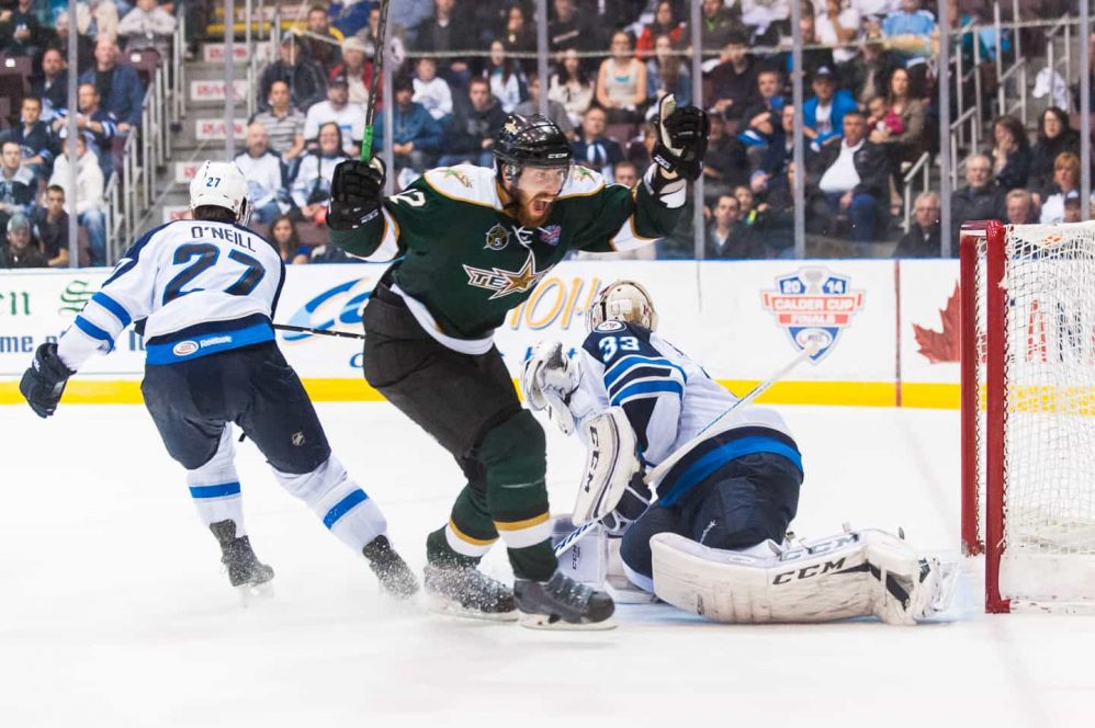 Celebrating the game and series winning overtime goal.